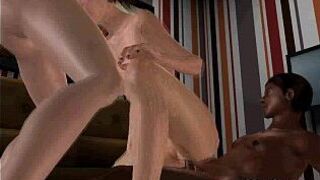 This sexy 3D babe is sucking a big ebony cock porn video